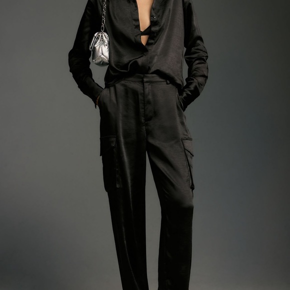 A Good American black satin button down shirt - Picture 5 of 8